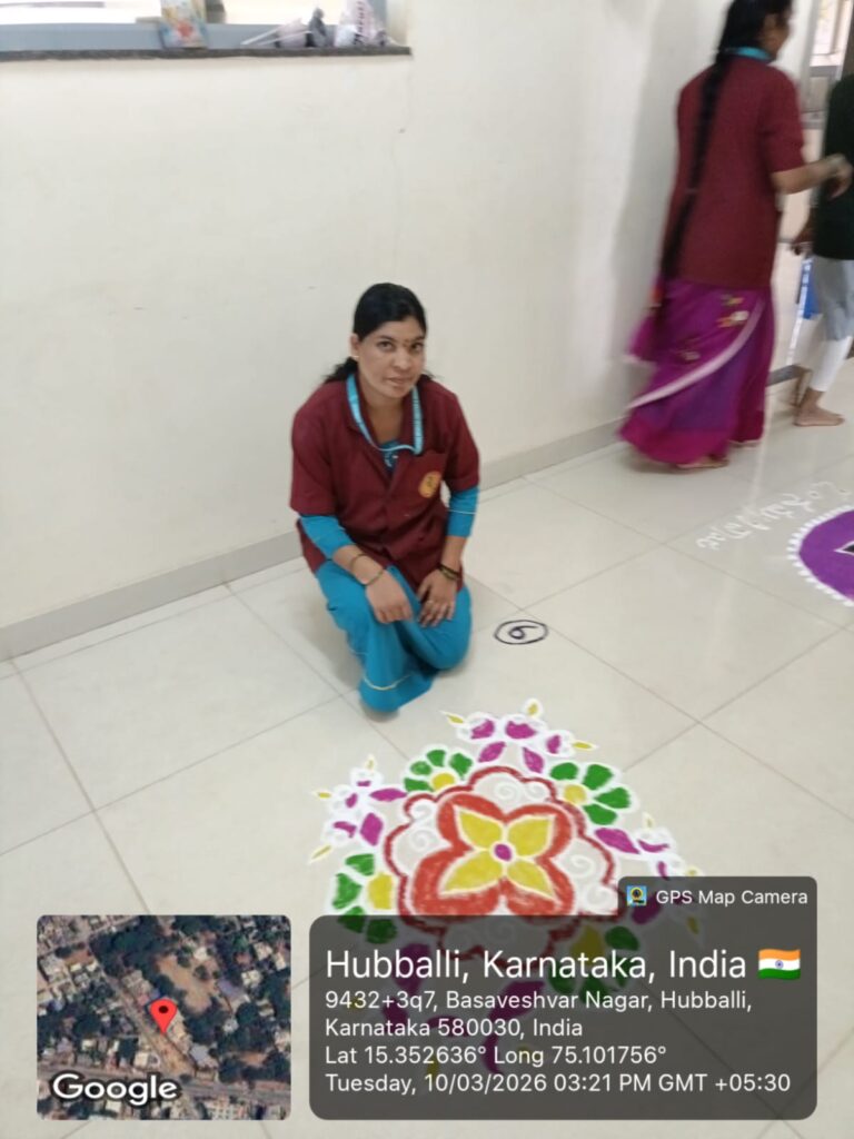 RANGOLI AND COOK WITHOUT FIRE COMPITATION CONDUCTED TO NON TEACHING WOMENS STAFF ON THE EVE OF WOM